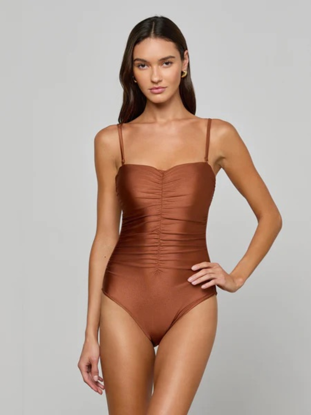 L'AGENCE Aubrey Ruched Shimmer One-Piece, Size Medium, $245